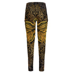 Gold Boho Dragonfly Print High-Waisted Pocket Leggings