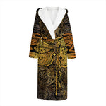Gold Boho Dragonfly Print Hooded Bathrobe