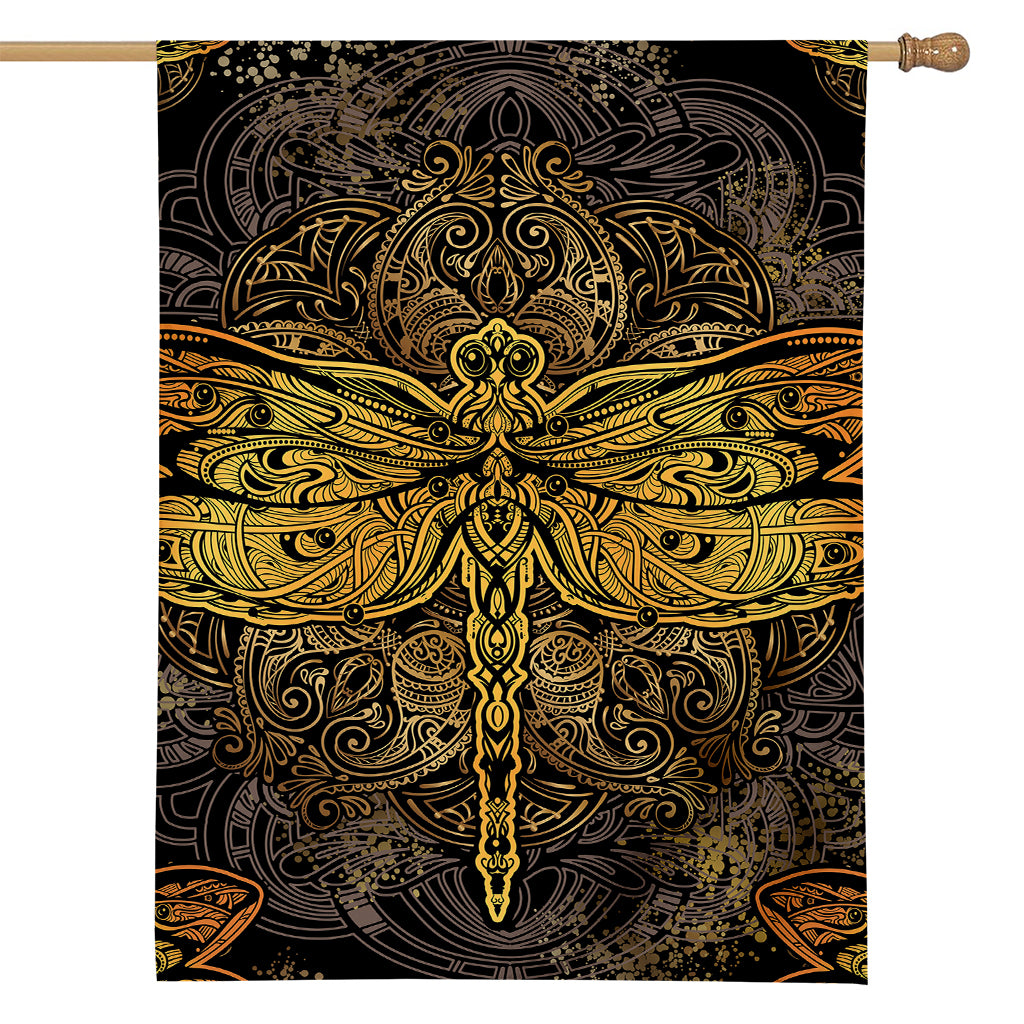 Gold Boho Dragonfly Print House Flag