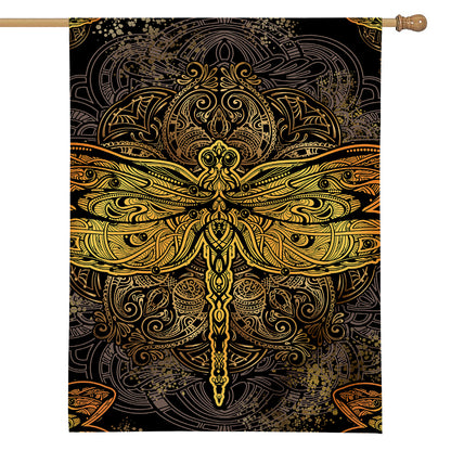 Gold Boho Dragonfly Print House Flag