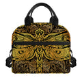 Gold Boho Dragonfly Print Insulated Lunch Bag
