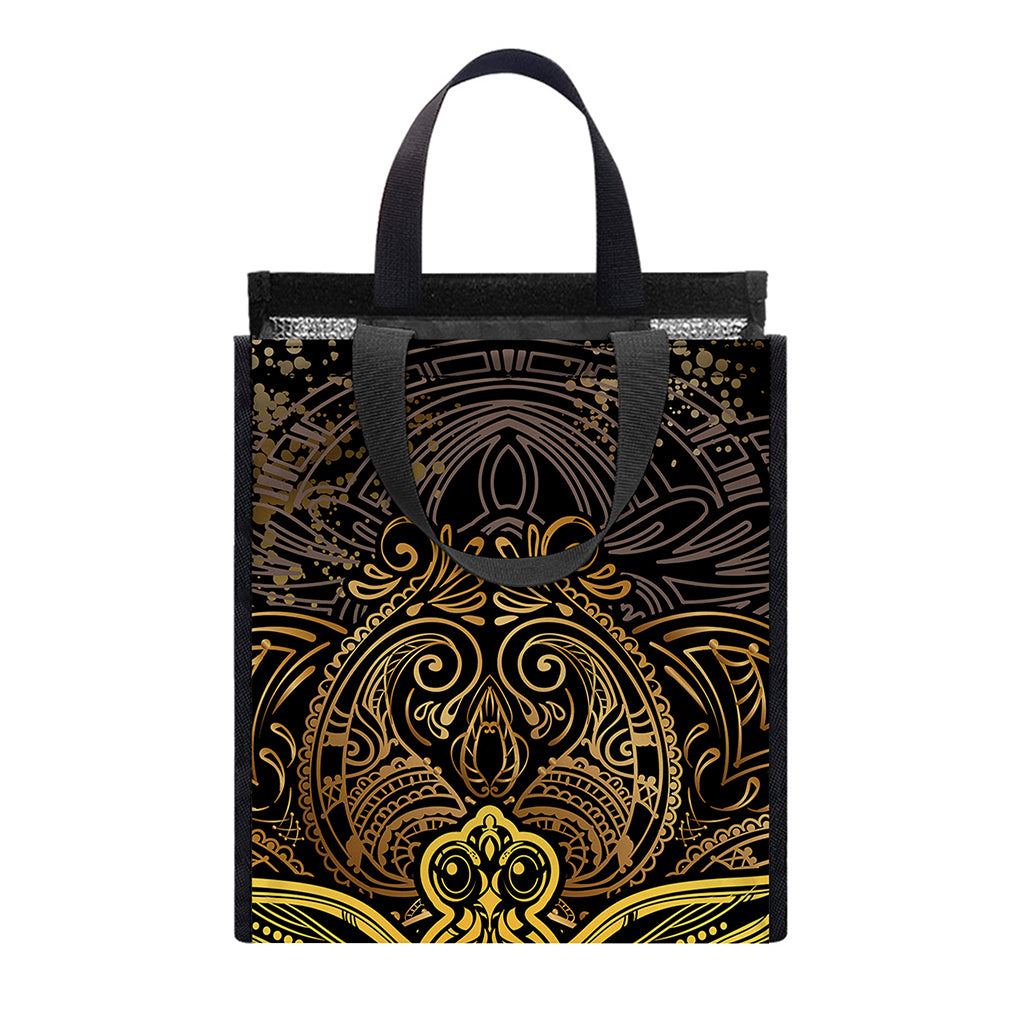 Gold Boho Dragonfly Print Insulated Lunch Tote