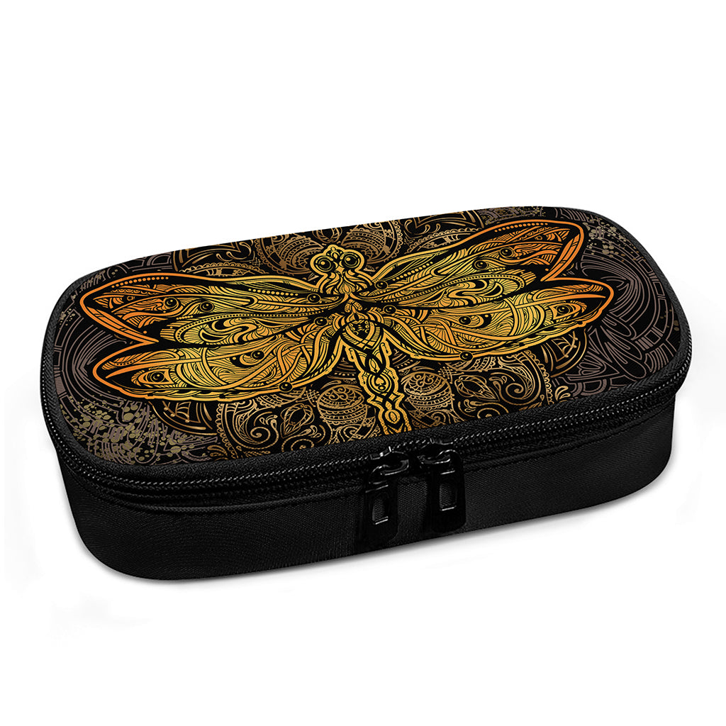 Gold Boho Dragonfly Print Insulin Cooler Travel Case