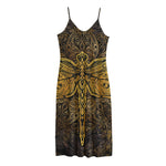 Gold Boho Dragonfly Print Jersey Midi Cami Dress