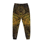 Gold Boho Dragonfly Print Jogger Pants