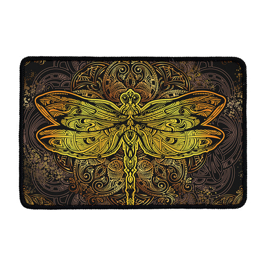 Gold Boho Dragonfly Print Kitchen Mat