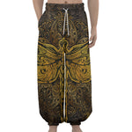 Gold Boho Dragonfly Print Lantern Pants