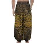 Gold Boho Dragonfly Print Lantern Pants