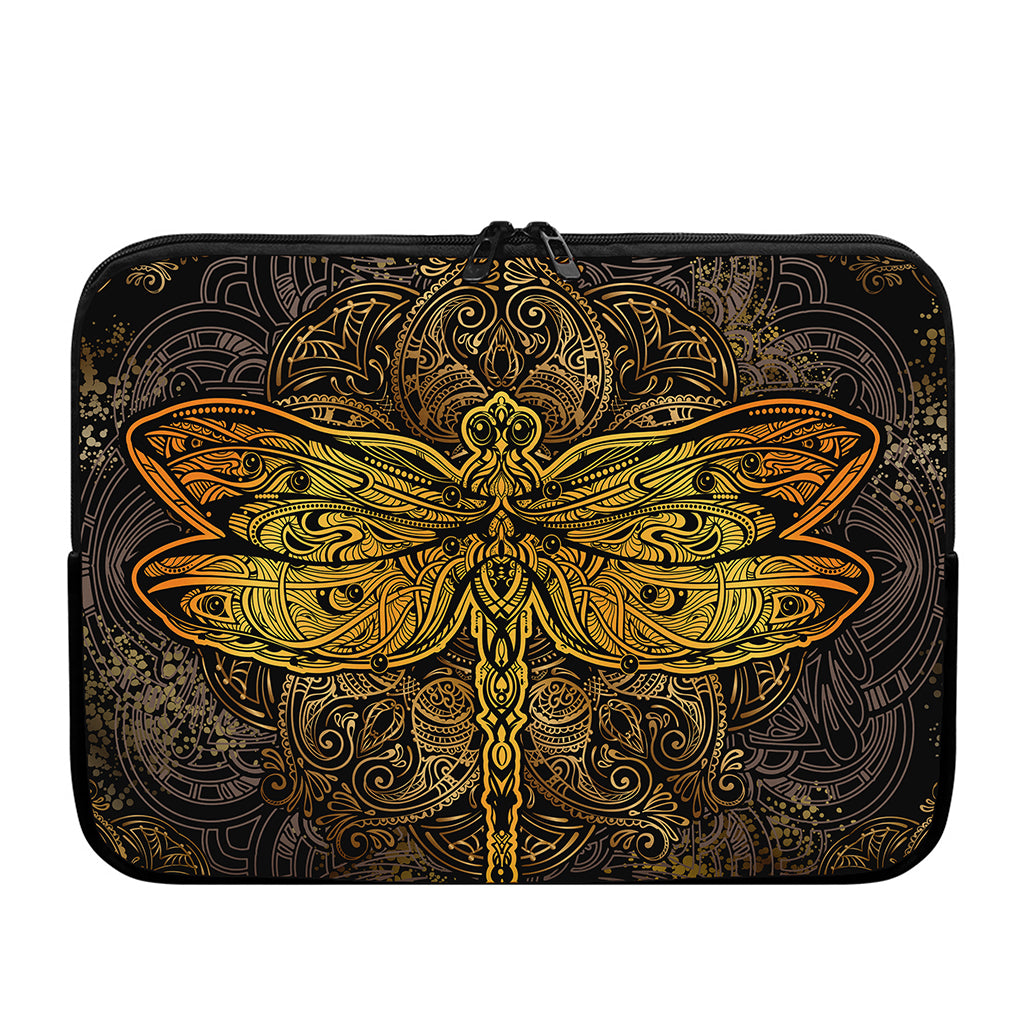 Gold Boho Dragonfly Print Laptop Sleeve