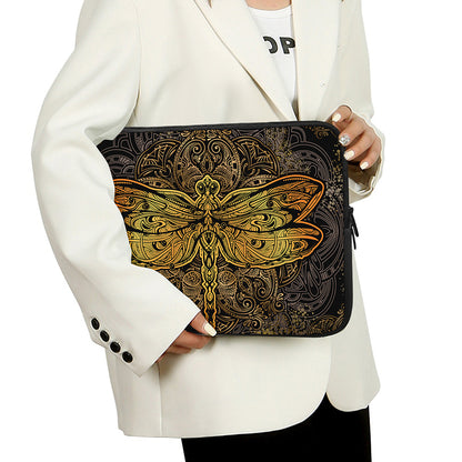 Gold Boho Dragonfly Print Laptop Sleeve