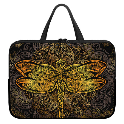 Gold Boho Dragonfly Print Laptop Sleeve With Handle