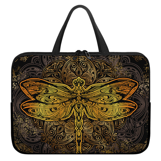 Gold Boho Dragonfly Print Laptop Sleeve With Handle