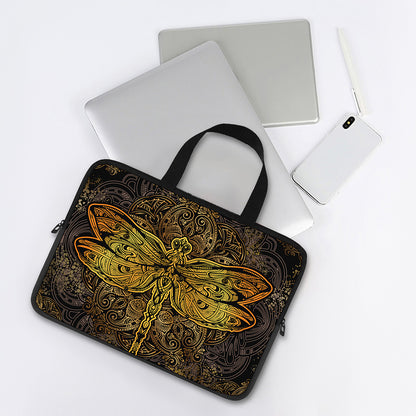 Gold Boho Dragonfly Print Laptop Sleeve With Handle