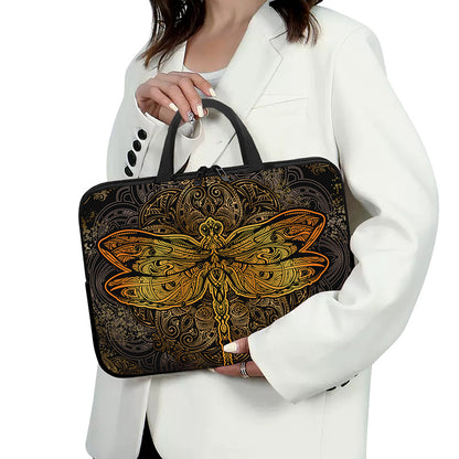 Gold Boho Dragonfly Print Laptop Sleeve With Handle