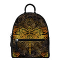 Gold Boho Dragonfly Print Leather Backpack