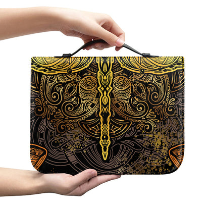 Gold Boho Dragonfly Print Leather Bible Cover