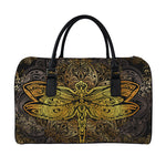 Gold Boho Dragonfly Print Leather Duffle Bag