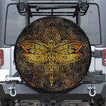 Gold Boho Dragonfly Print Leather Spare Tire Cover
