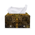 Gold Boho Dragonfly Print Leather Tissue Box Cover