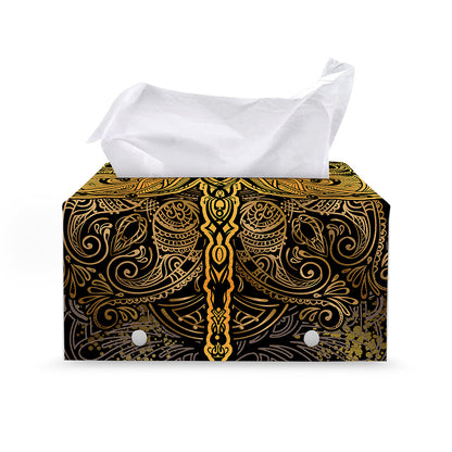 Gold Boho Dragonfly Print Leather Tissue Box Cover