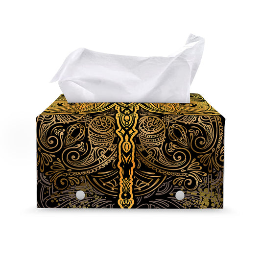 Gold Boho Dragonfly Print Leather Tissue Box Cover