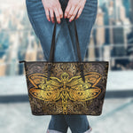 Gold Boho Dragonfly Print Leather Tote Bag