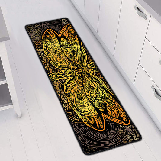 Gold Boho Dragonfly Print Long Kitchen Mat