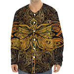 Gold Boho Dragonfly Print Long Sleeve Baseball Jersey