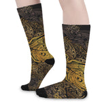 Gold Boho Dragonfly Print Long Socks