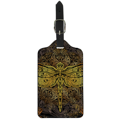 Gold Boho Dragonfly Print Luggage Tag