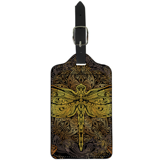 Gold Boho Dragonfly Print Luggage Tag