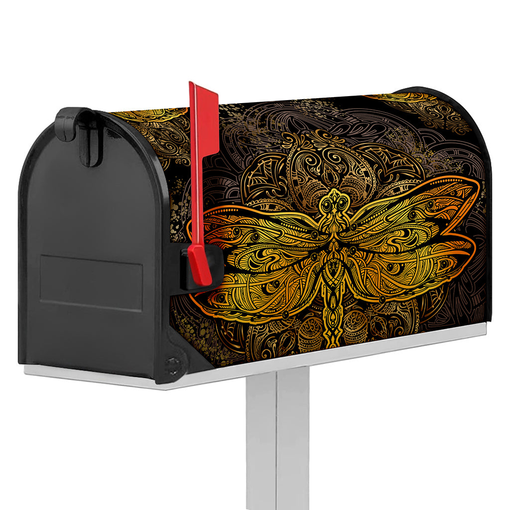 Gold Boho Dragonfly Print Mailbox Cover