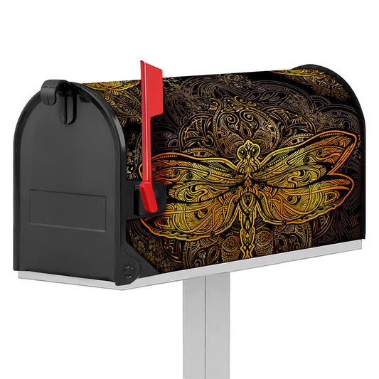 Gold Boho Dragonfly Print Mailbox Cover