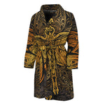 Gold Boho Dragonfly Print Men's Bathrobe