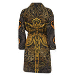 Gold Boho Dragonfly Print Men's Bathrobe