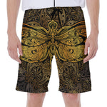 Gold Boho Dragonfly Print Men's Beach Shorts