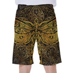 Gold Boho Dragonfly Print Men's Beach Shorts