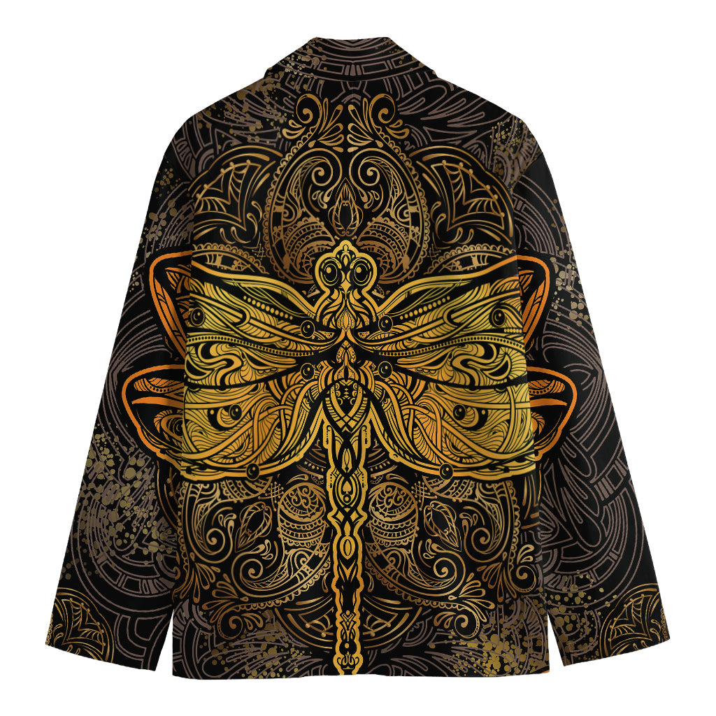 Gold Boho Dragonfly Print Men's Blazer