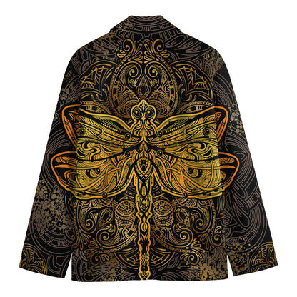 Gold Boho Dragonfly Print Men's Blazer