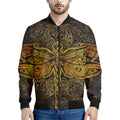 Gold Boho Dragonfly Print Men's Bomber Jacket