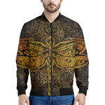 Gold Boho Dragonfly Print Men's Bomber Jacket