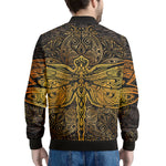 Gold Boho Dragonfly Print Men's Bomber Jacket