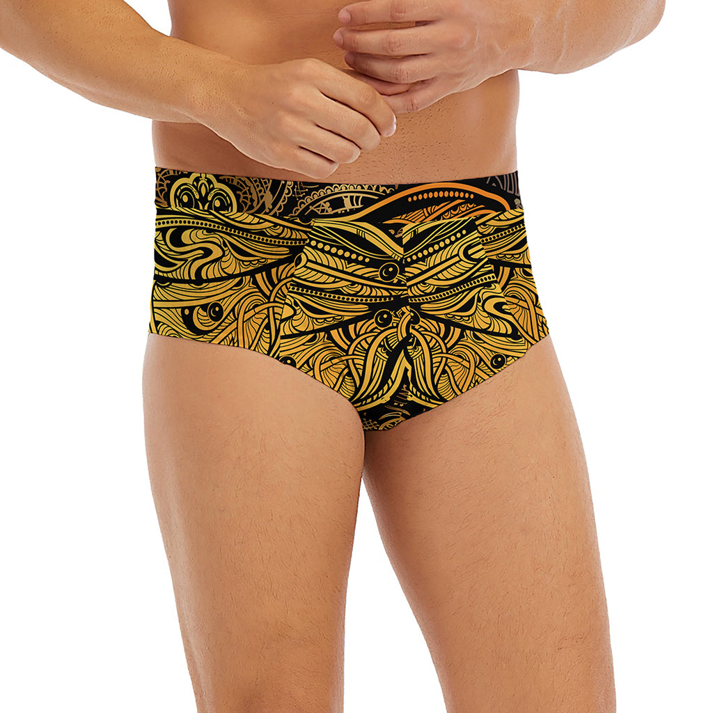 Gold Boho Dragonfly Print Men's Briefs