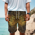 Gold Boho Dragonfly Print Men's Cargo Shorts