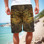 Gold Boho Dragonfly Print Men's Cargo Shorts