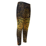 Gold Boho Dragonfly Print Men's Compression Pants