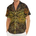 Gold Boho Dragonfly Print Men's Deep V-Neck Shirt