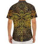 Gold Boho Dragonfly Print Men's Deep V-Neck Shirt
