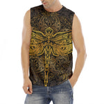 Gold Boho Dragonfly Print Men's Fitness Tank Top