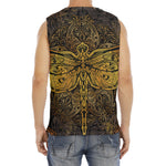 Gold Boho Dragonfly Print Men's Fitness Tank Top